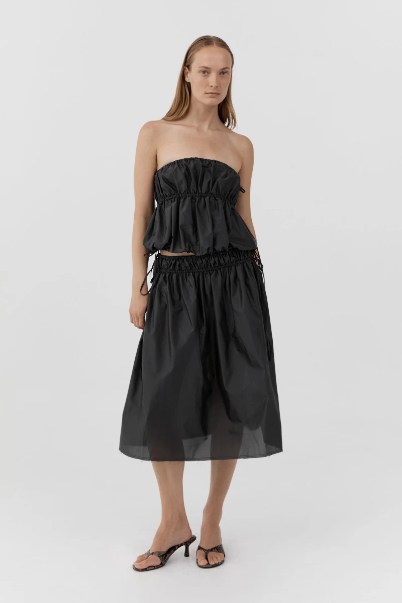 Image of Paper Taffeta Drawstring Skirt - Dark Vetiver
