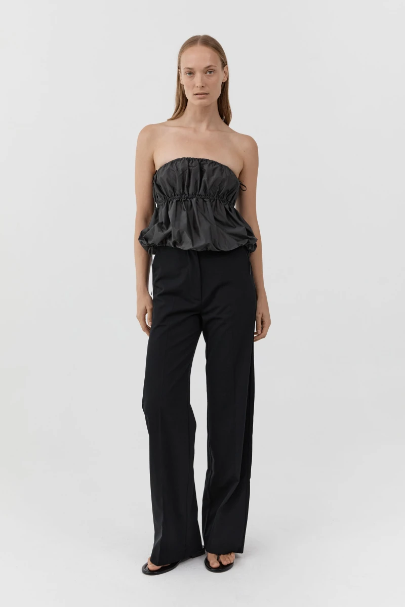 Image of Paper Taffeta Strapless Drawstring Top - Dark Vetiver