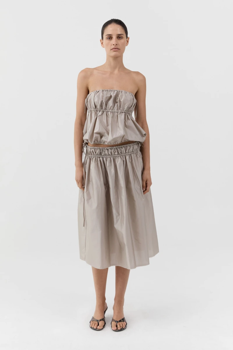 Image of Paper Taffeta Drawstring Skirt - Fog
