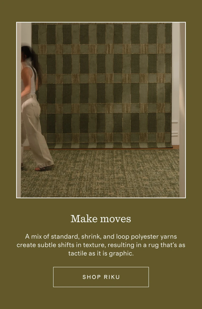 Make moves | A mix of standard, shrink, and loop polyester yarns create subtle shifts in texture, resulting in a rug that's as tactile as it is graphic. | [ SHOP RIKU ]