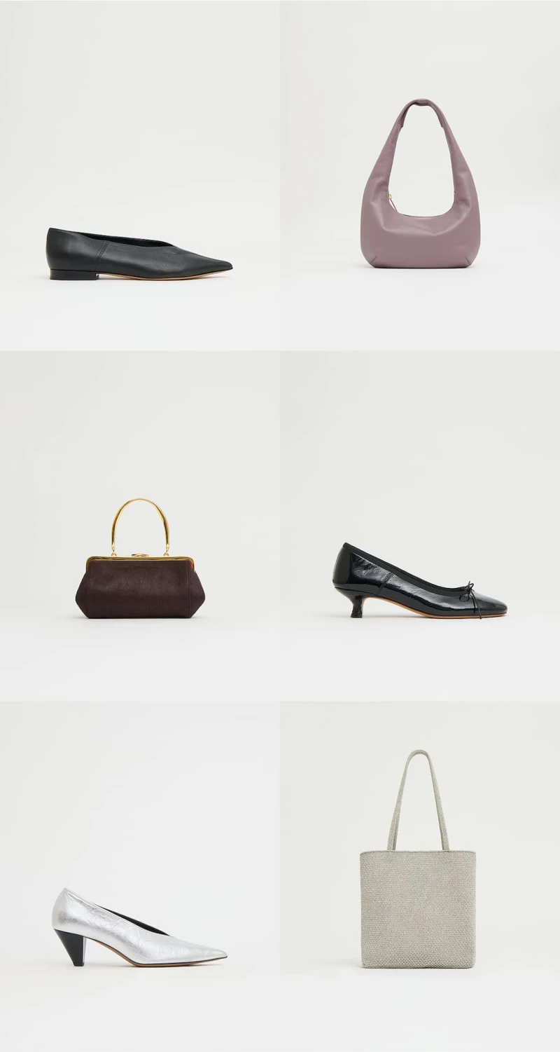 Sculptural heels, elevated flats, and compact bags in glossy and textural finishes, made for a night out in the city.