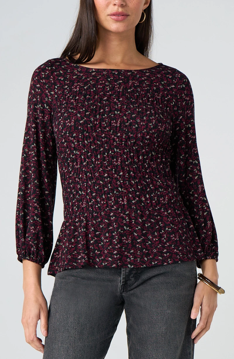 Image of 3/4 SLEEVE SMOCKED KNIT TOP