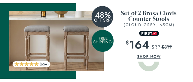 Set of 2 Brosa Clovis Counter Stools (Cloud Grey, 65cm)