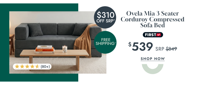 Ovela Mia 3 Seater Corduroy Compressed Sofa Bed
