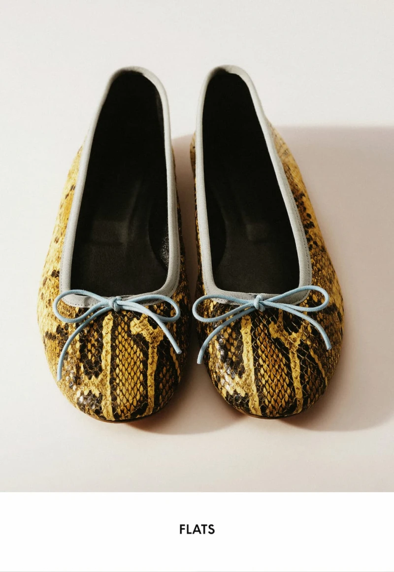 FLATS Pointed, ruched, and ballet-inspired, our flats come in a range of textures and finishes for fall, from suede and patent to embossed cobra.