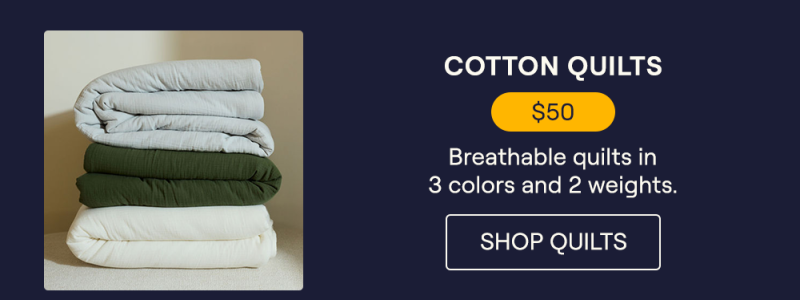 The Mist, Moss, and Pearl Cotton Quilts stacked on top of each other