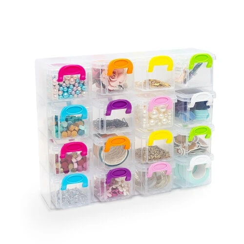 Image of Scrapbook.com - Mini Snap & Store Cube Bins - 16 Box Shelf Organizer - Rainbow Set