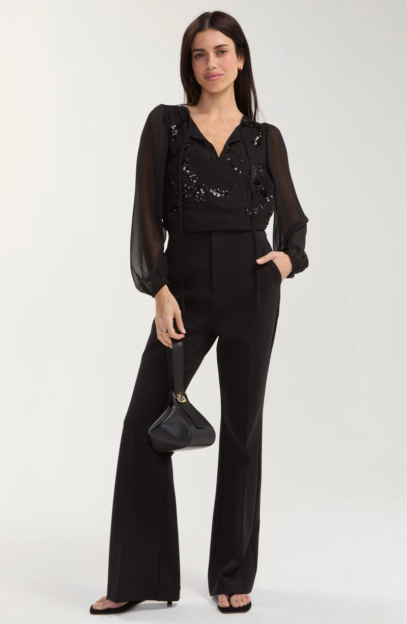 Image of LONG SLEEVE EMBELLISHED WOVEN TOP