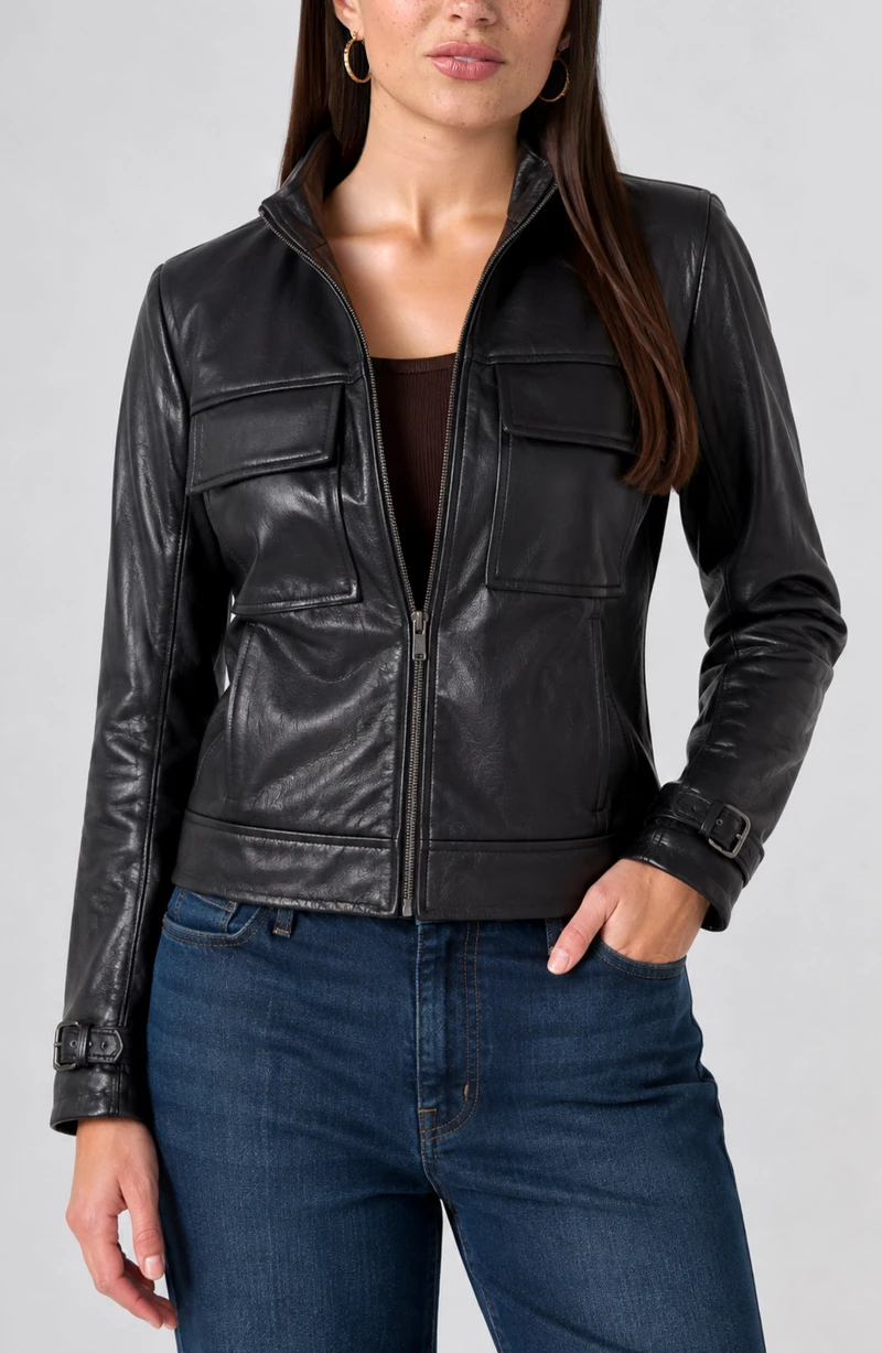 Image of ZIP FRONT MOTO JACKET W/ BUCKLE