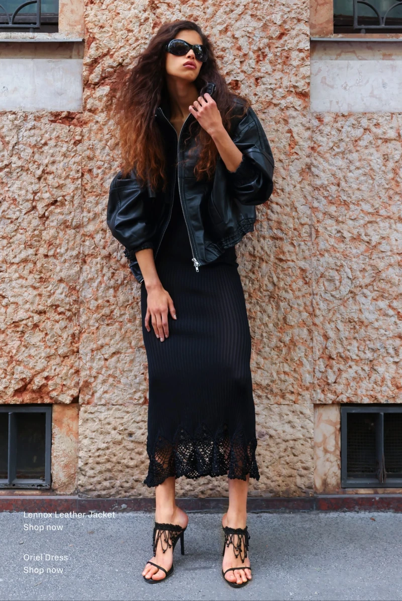 Lennox Leather Jacket and Oriel Dress
