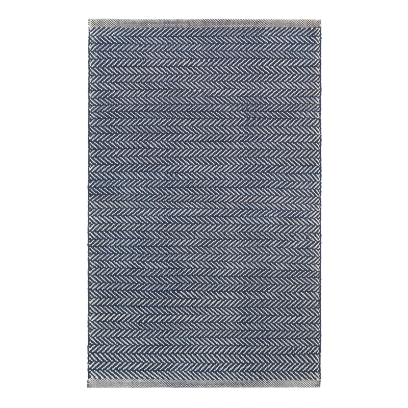 Image of Herringbone Handwoven Indoor/Outdoor Rug | Navy/Ivory