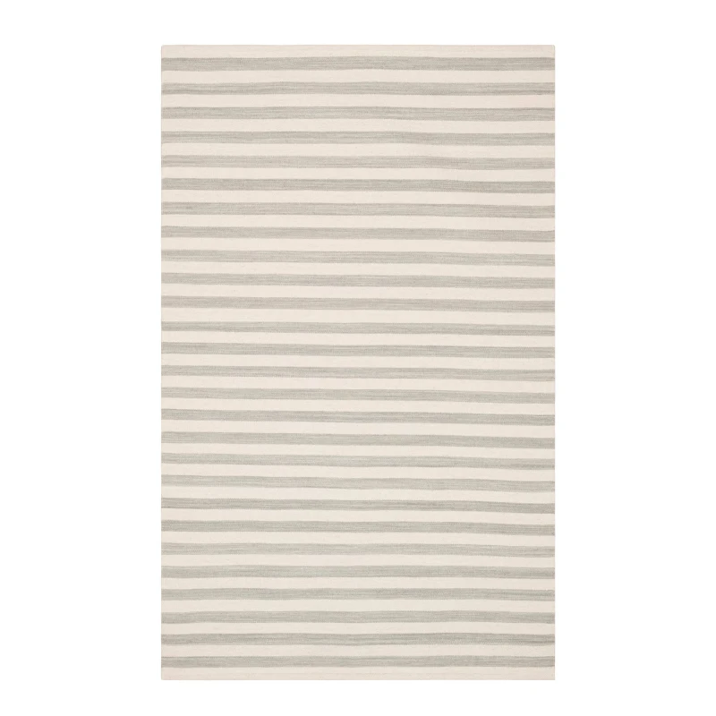 Image of Ladder Stripe Handwoven Wool Rug | Grey/Ivory