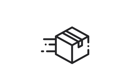 A simple line drawing of a box with motion lines, indicating movement or delivery.