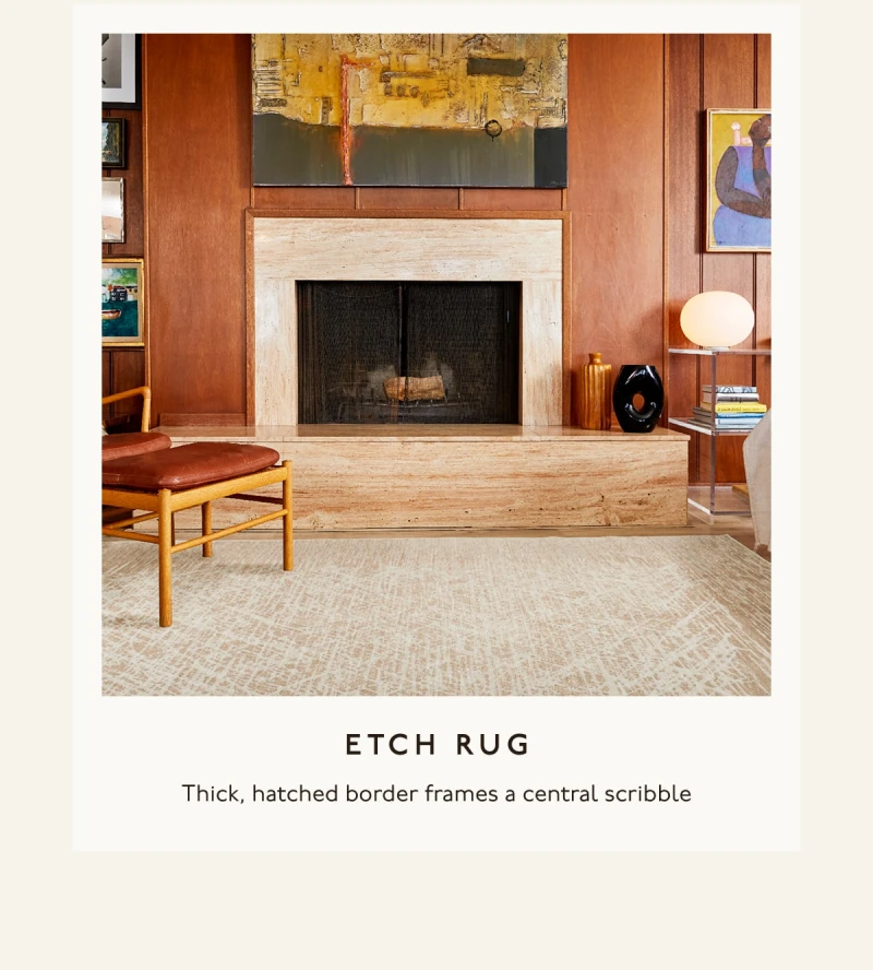 Etch Rug | Thick, hatched border frames a central scribble