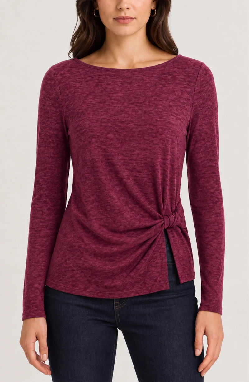 Image of LONG SLEEVE BOAT NECK KNIT TOP W/ TWIST DETAIL