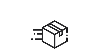 A simple line drawing of a box with motion lines indicating movement.