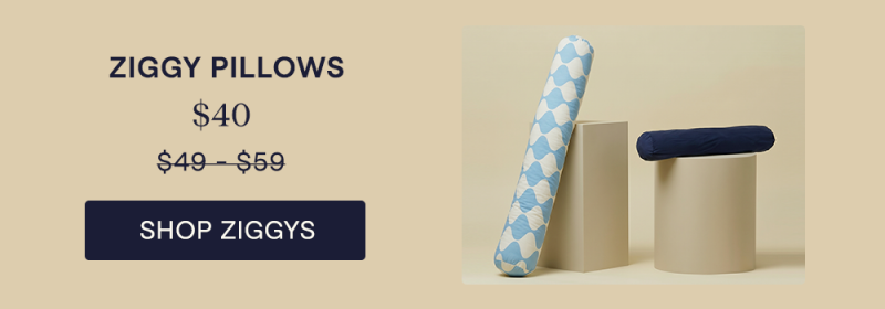 The large and mini Ziggy Pillows leaning against and resting on pillars