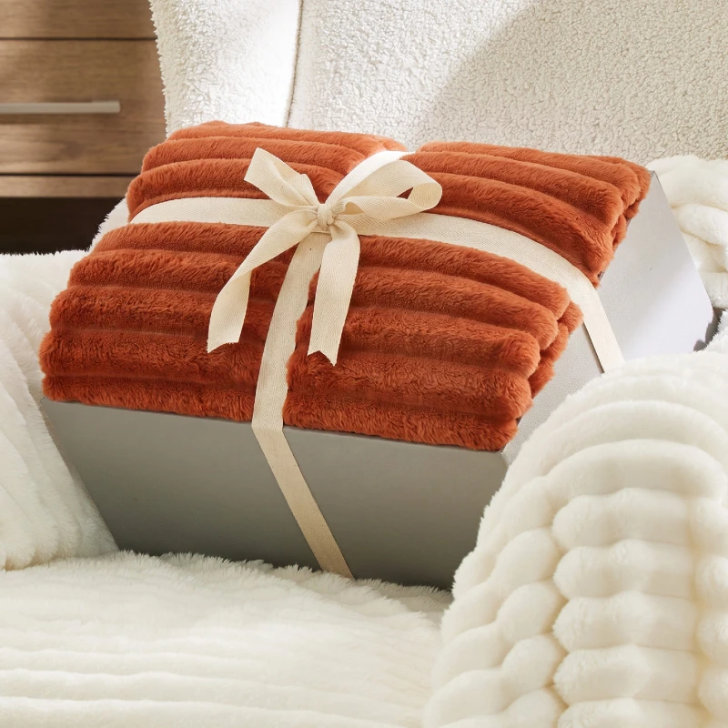Image of Jacquard Stripes Shaggy Sherpa Blanket