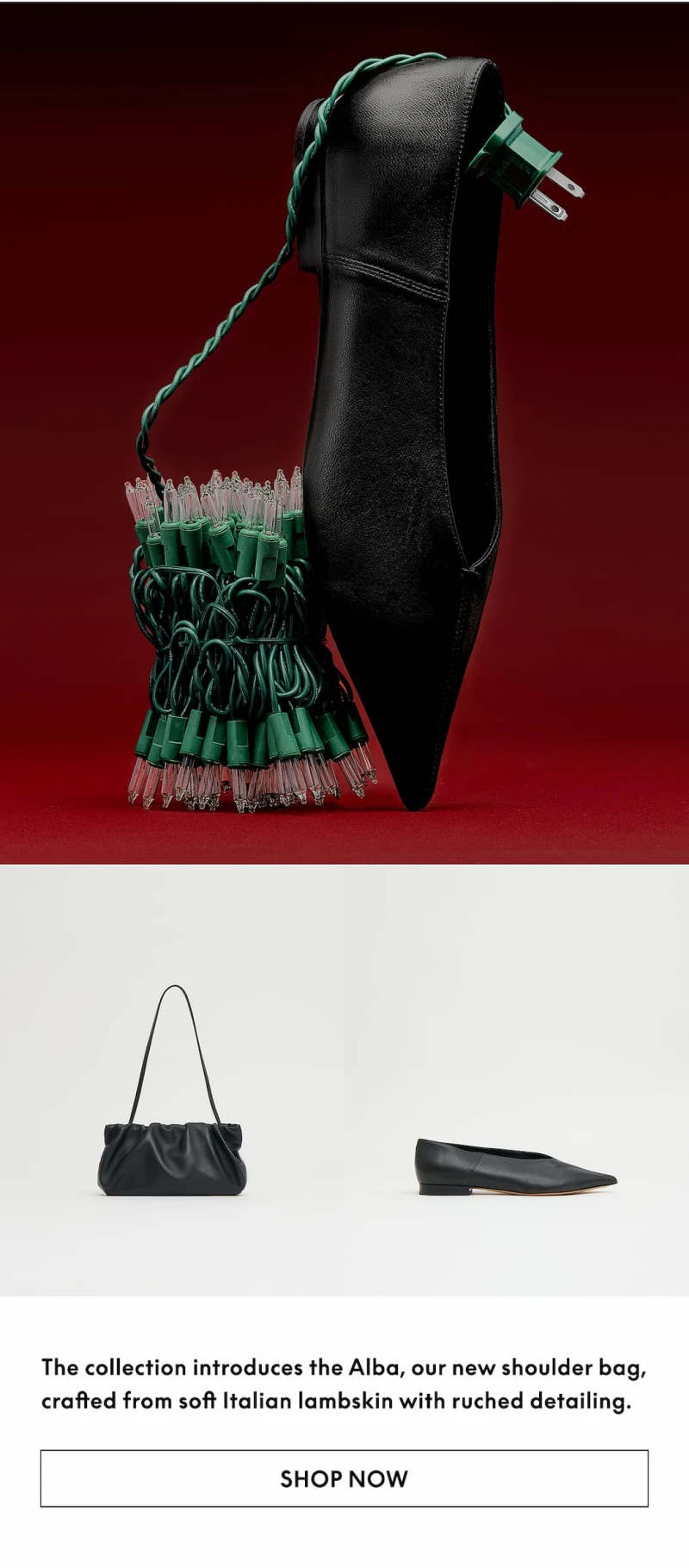 The collection introduces the Alba, our new shoulder bag, crafted from soft Italian lambskin with ruched detailing.