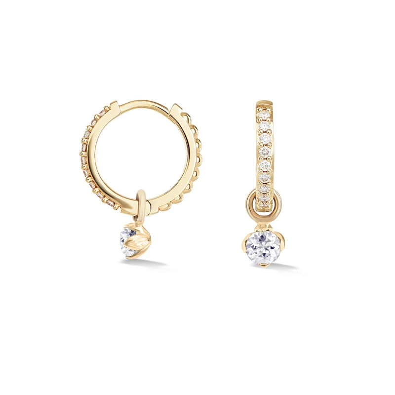 Image of 9k Medium White Diamond Hoops with Lotus Drops