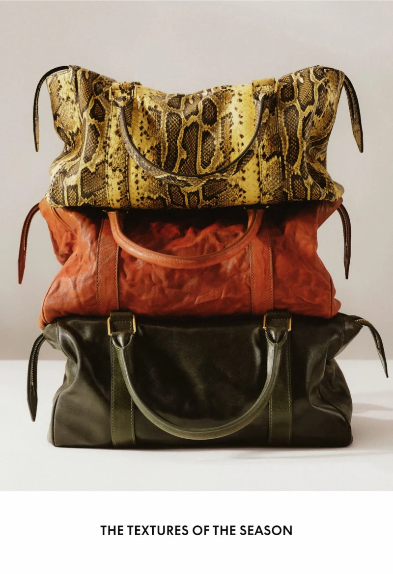 Fall Winter 2026 offers a capsule of luxurious textures, including plush velvet, croc- and cobra-embossed leathers, rich suedes, and glossy patent.