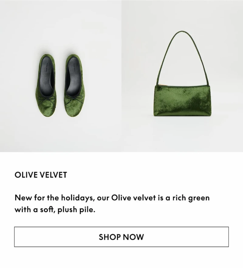 New for the holidays, our Olive velvet is a rich green with a soft, plush pile.
