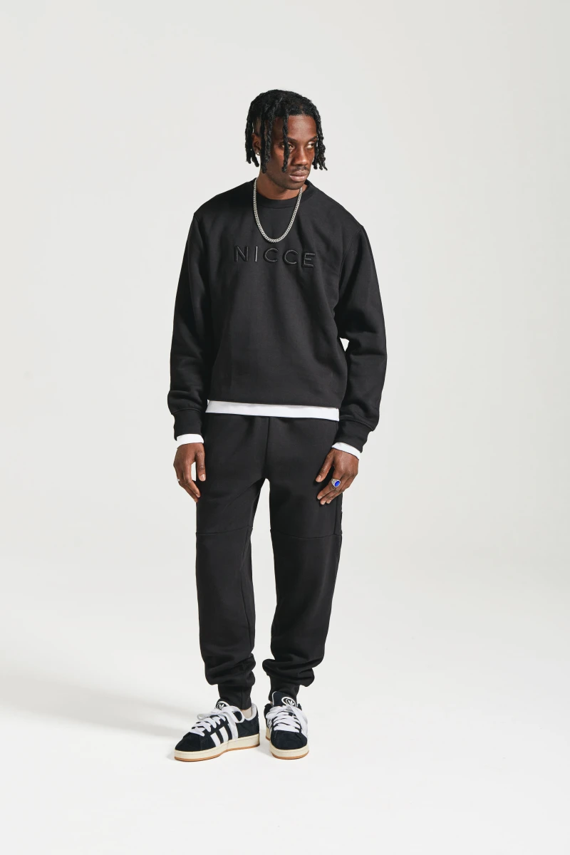 Image of NICCE Mens Mercury Sweat & Jogger Tracksuit Set | Black