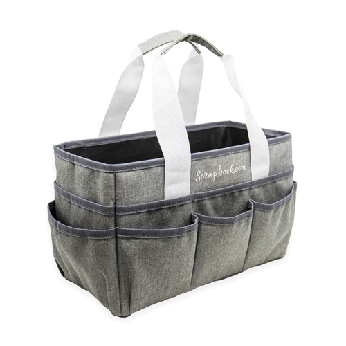 Scrapbook.com - Craft Caddy - Multi-Pocket Organizer Tote - Gray and White Oxford Fabric with Reinforced Handles