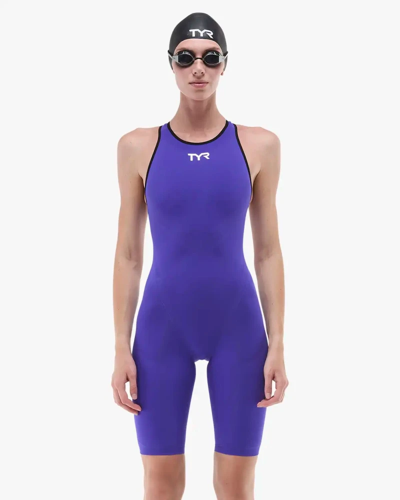 Image of Women's Venzo Open Back Tech Suit - Solid - Non PFAS / Purple