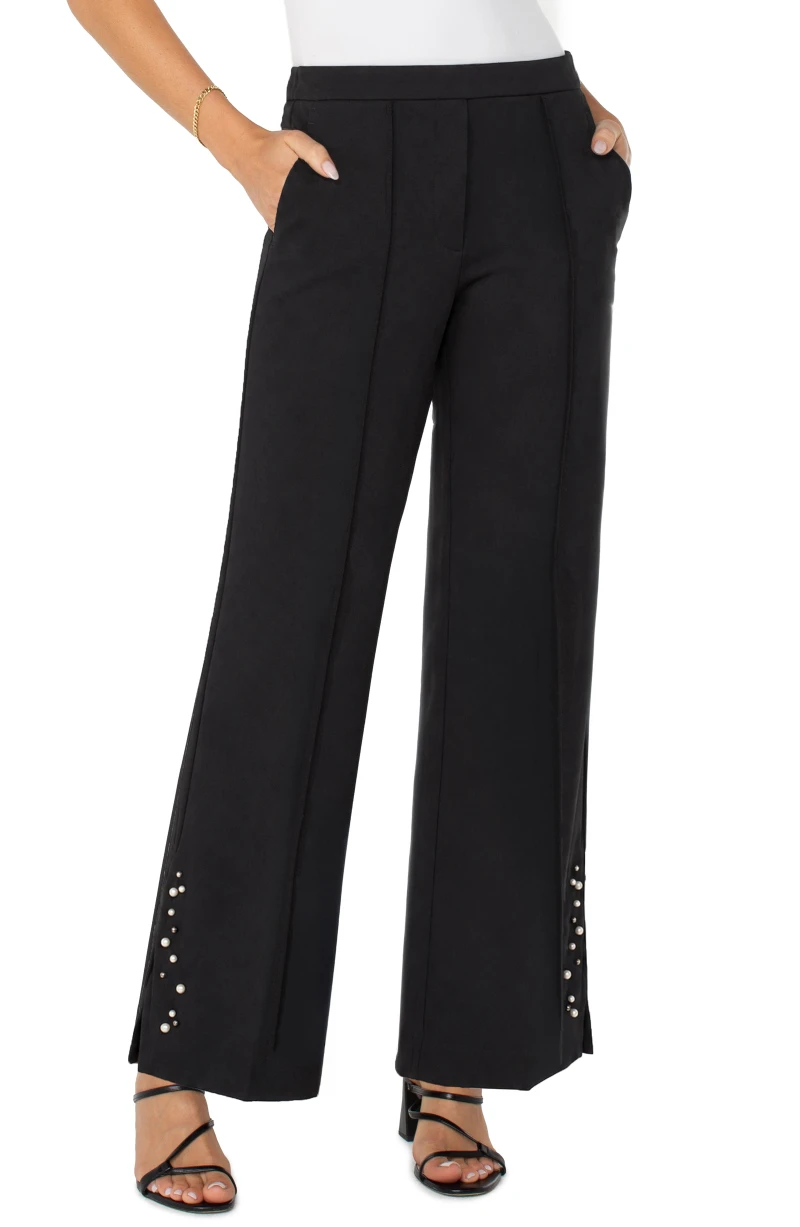 Image of KAYLA WIDE LEG PULL-ON TROUSER W/ PEARLS