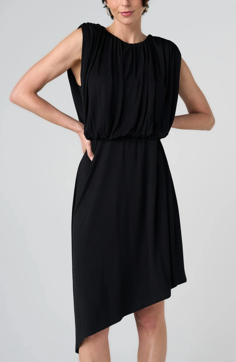 Image of DRAPED ASYMMETRICAL KNIT DRESS