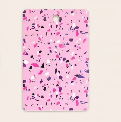 Society6 Bamboo Cutting Board | Emanuela Carratoni Celestial Geometric Art | Decorative Charcuterie Serving Board, Pink Terrazzo, 16"L x 10.5"W
