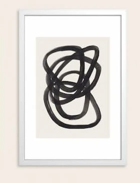Society6 Mid Century Modern Minimalist Abstract Art Brush Strokes Black & White Ink Art Spiral Circles Framed Art Print - Modern Wall Decor by Enshape - Framed Canvas, Work of Art with Gallery-Qualtity Ink, 13 X 19, Modern White