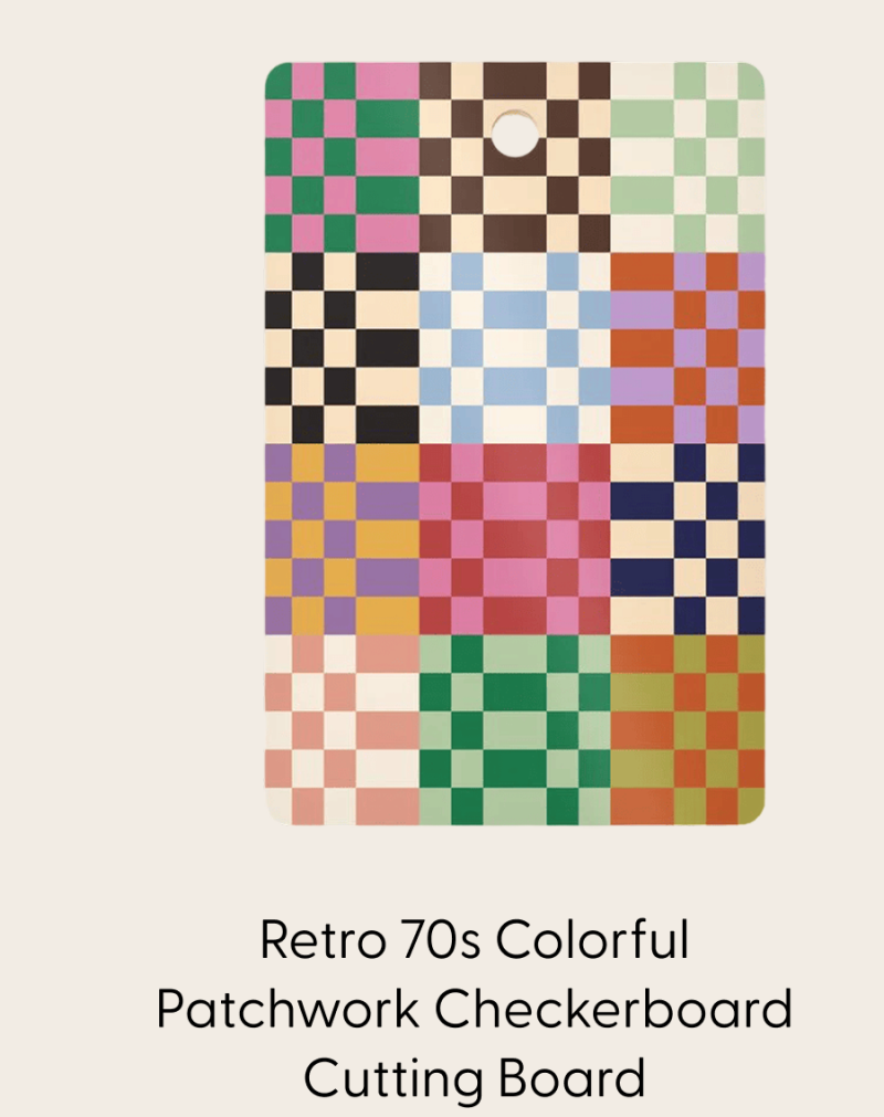 Retro 70s Colorful Patchwork Checkerboard Cutting Board