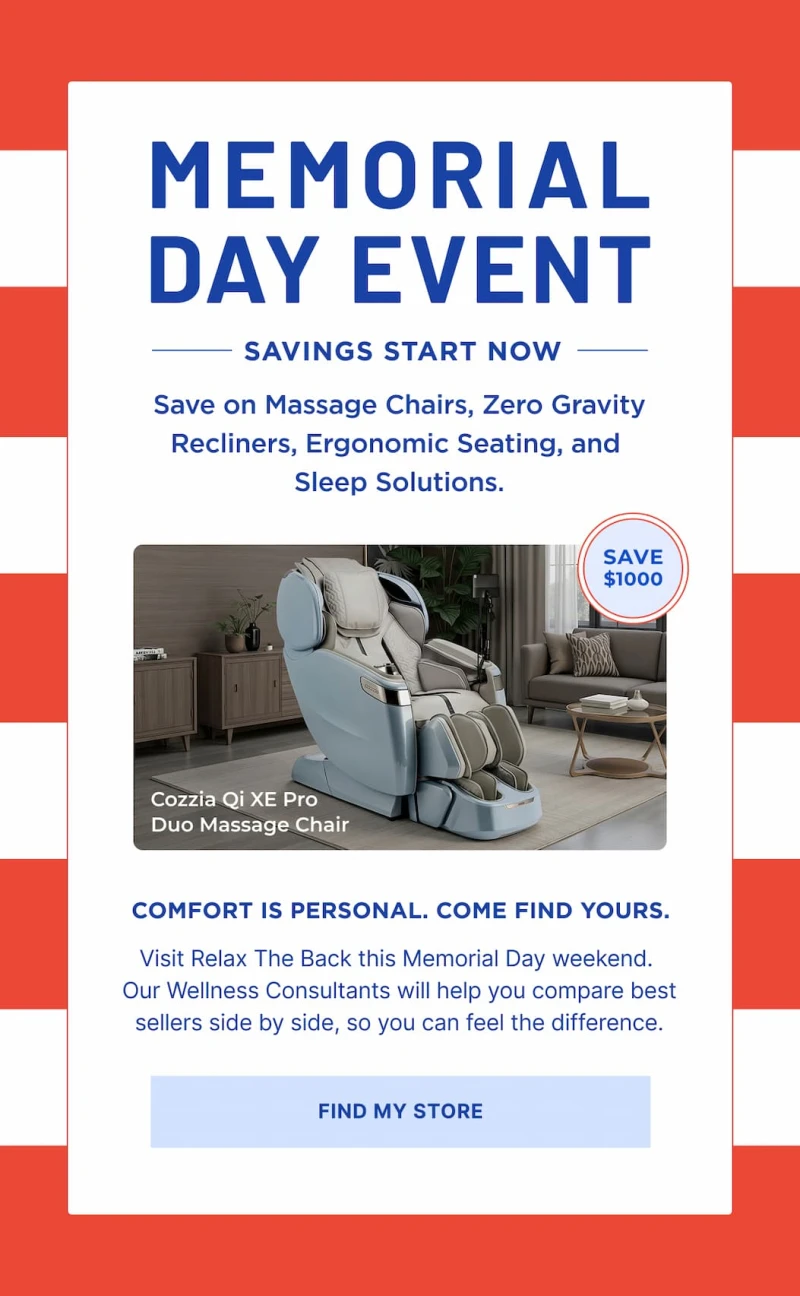memorial day event save on massage chairs, recliners and more
