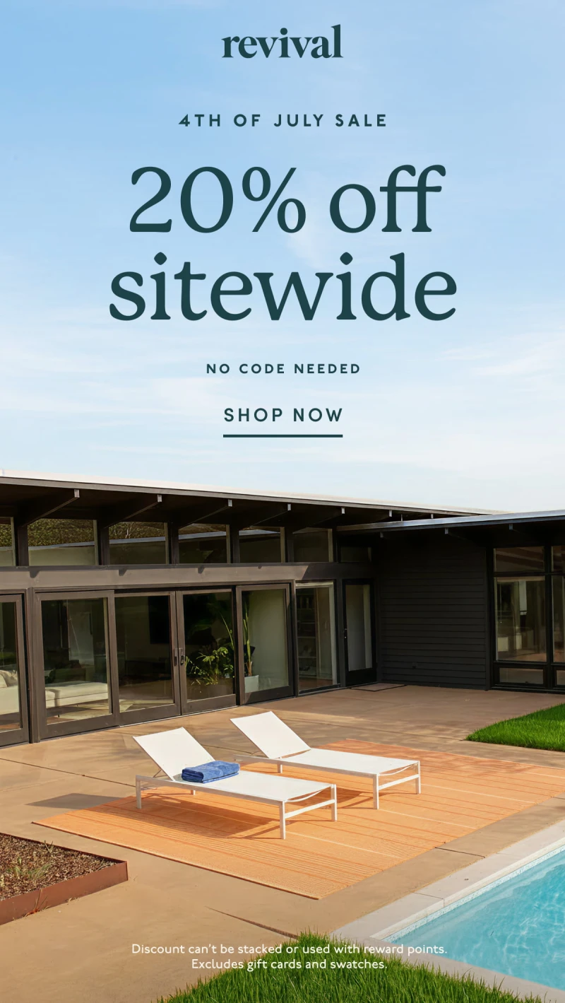 Revival | 4TH OF JULY SALE | 20% off sitewide | No code needed | [ SHOP NOW ] | Discount can’t be stacked or used with reward points. Excludes gift cards and swatches.