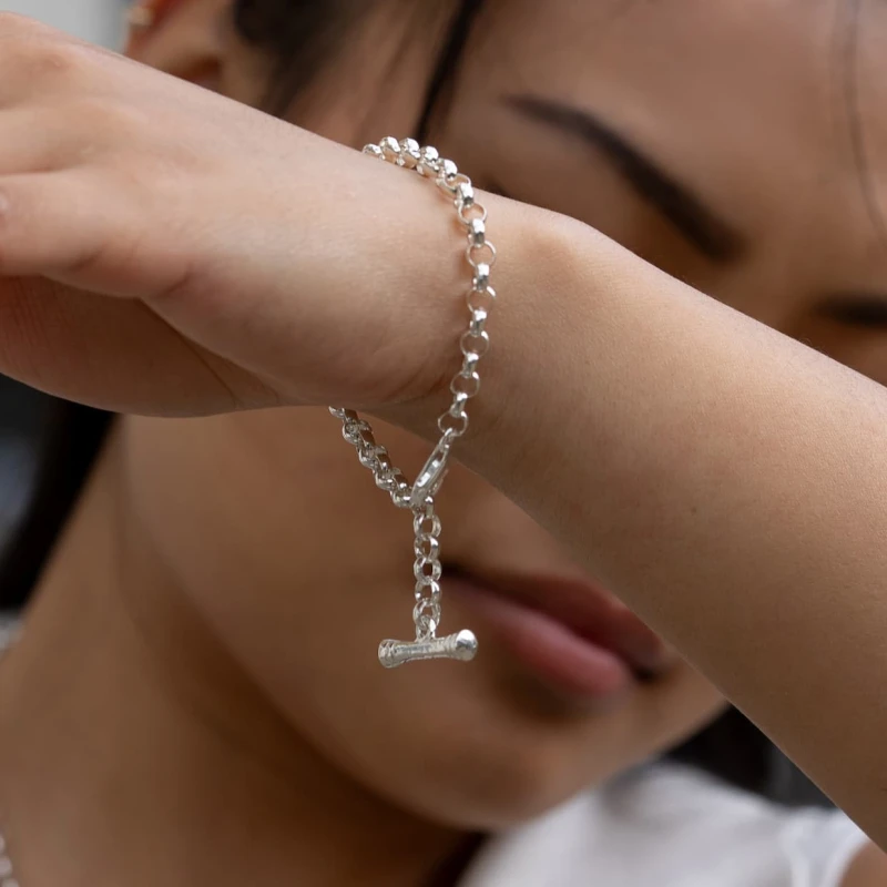 Adjustable Hammered T-Bar Chunky Chain Bracelet