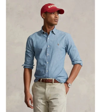 Camisa Polo Ralph Lauren de cambray Slim Fit azul