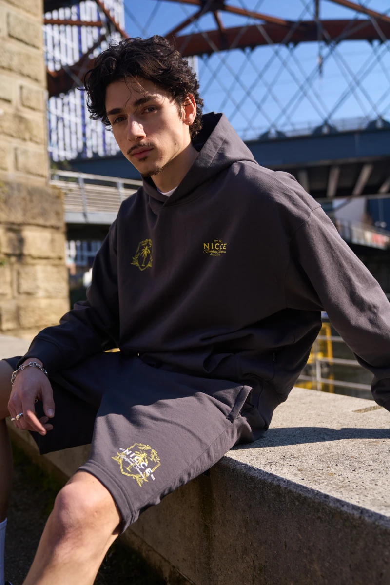 Image of NICCE Mens Cresta Hoodie & Shorts Set | Coal