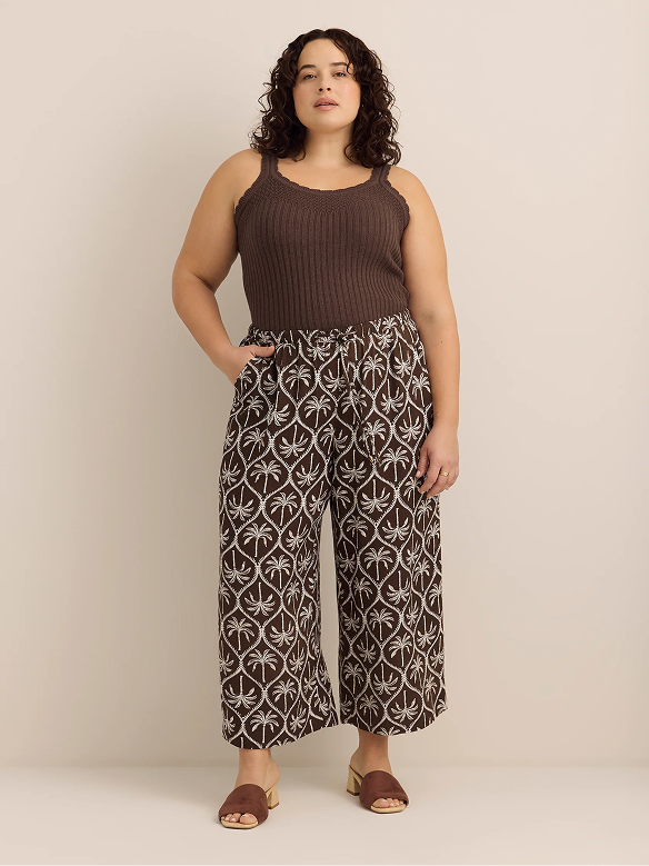 Linen-Blend Wide-Leg Crop Pant