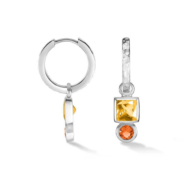 Image of Square Citrine Hammered Huggie Hoops