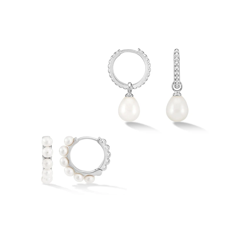 Image of Timeless Pearls Hoops Set