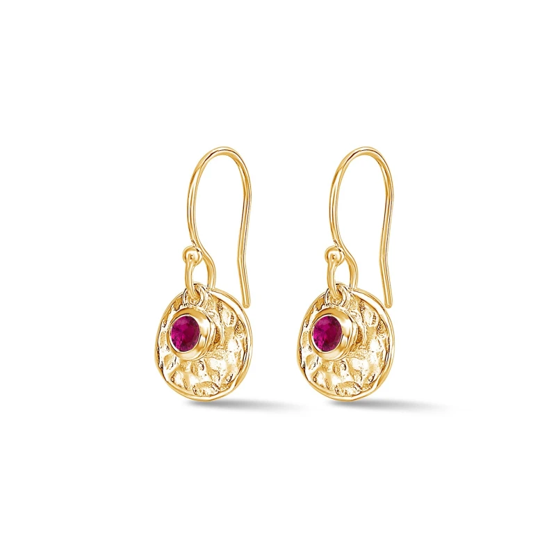 Image of Hammered Disc & Ruby  Array Earrings
