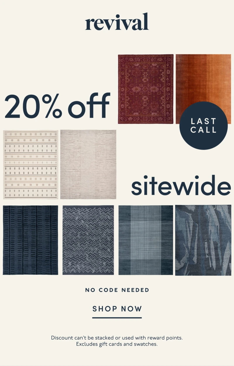 Revival | LAST CALL | 20% off sitewide | No code needed. | SHOP NOW | Discount can’t be stacked or used with reward points. Excludes gift cards and swatches.