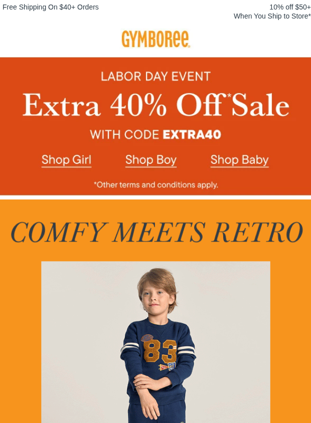 gymboree.com newsletter: Shop Varsity Patches & Fall-Coded Knits Now