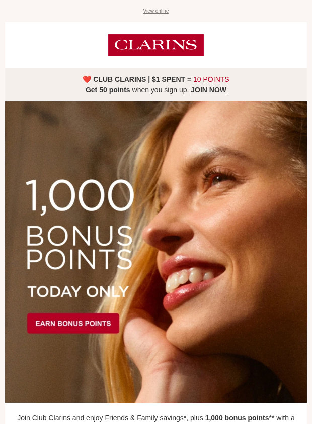 Preview of 💌 Today Only: Unlock 1,000 Bonus Points by clarins.ca