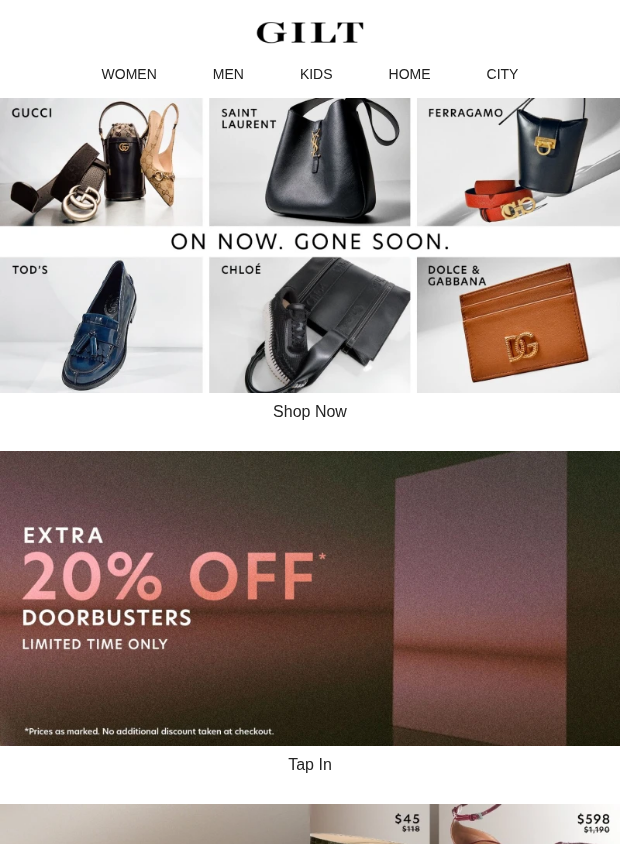 Preview of Gucci, Saint Laurent, Ferragamo, Chloé, TOD’s, and Dolce & Gabbana by gilt.com