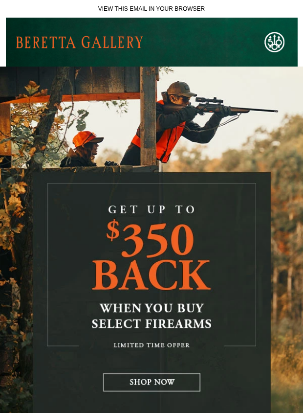 Preview of Get Up to $350 Back on Select Beretta Firearms by beretta.com