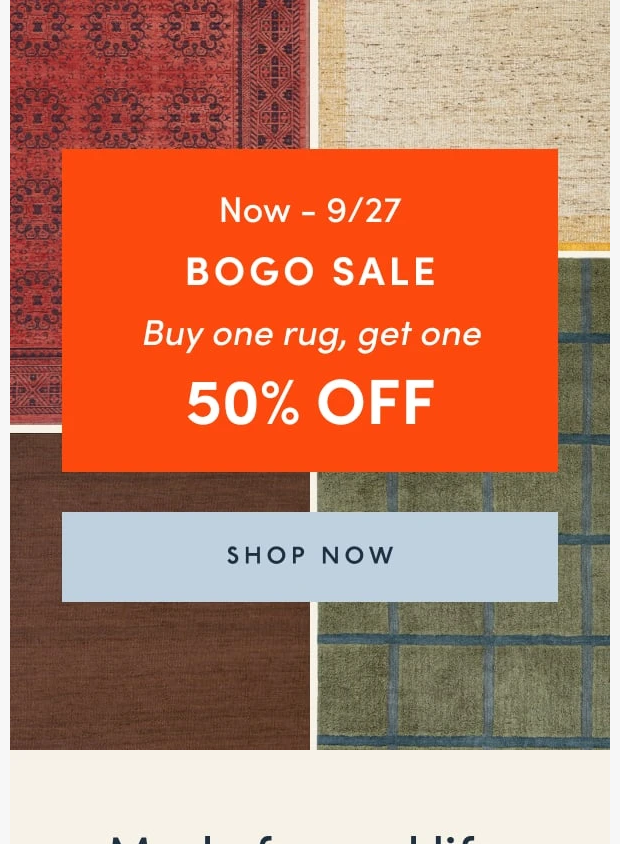 Preview of BOGO Sale: Buy one rug, get one 50% off by revivalrugs.com