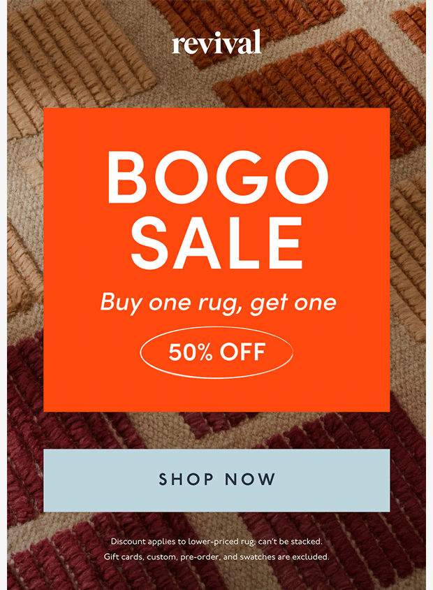 Preview of NOW: Buy one, get one 50% off by revivalrugs.com